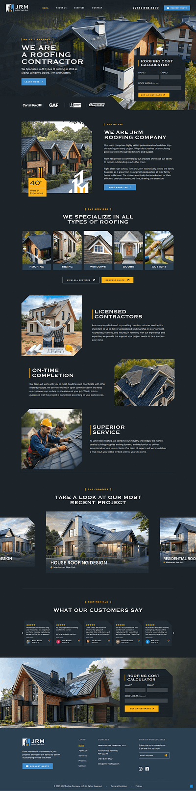 Roofing Contractor Web Experience branding graphic design ui