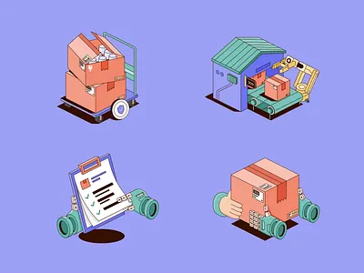 Shipping Process Isometric Illustrations box delivery delivery app design fragile graphic design illustration logistics process secure shipping vector warehouse