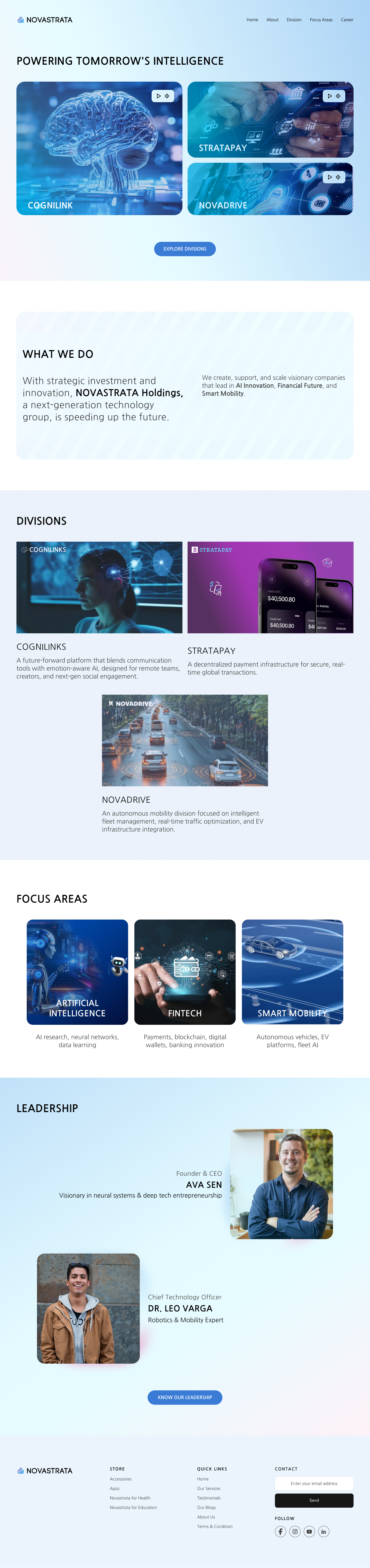 NovaStrata—Future-Facing Tech Holding Company Website ai animation figma graphic design interaction design ui website