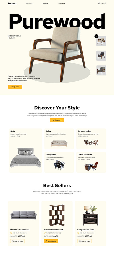 Minimal & modern furniture website design ui