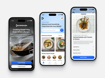 Food App Exploration cards cook details dish explore fireart food recipes table ui ux