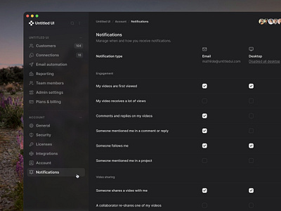 Notifications settings — Untitled UI notification settings product design settings sidebar ui design user interface