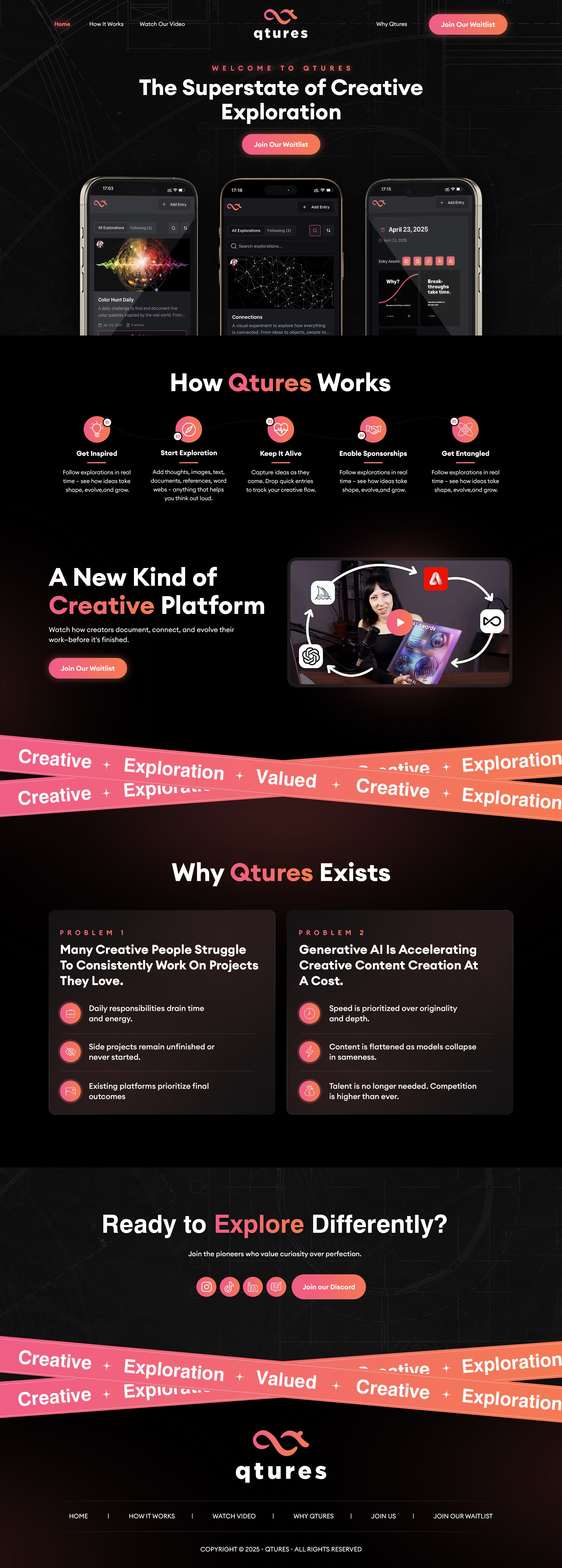 Qtures - Creative Exploration website branding ui
