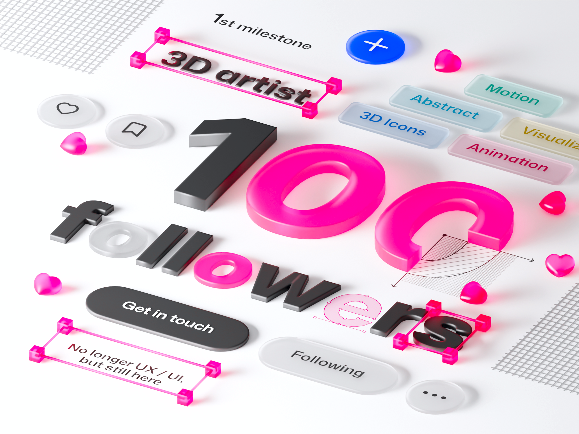 100 Followers in 3D 3d 3d render 3ddesign 3dmodeling 3drender blender blender3d branding cinema4d design digitalart dribbble3d graphic design illustration ui visualization