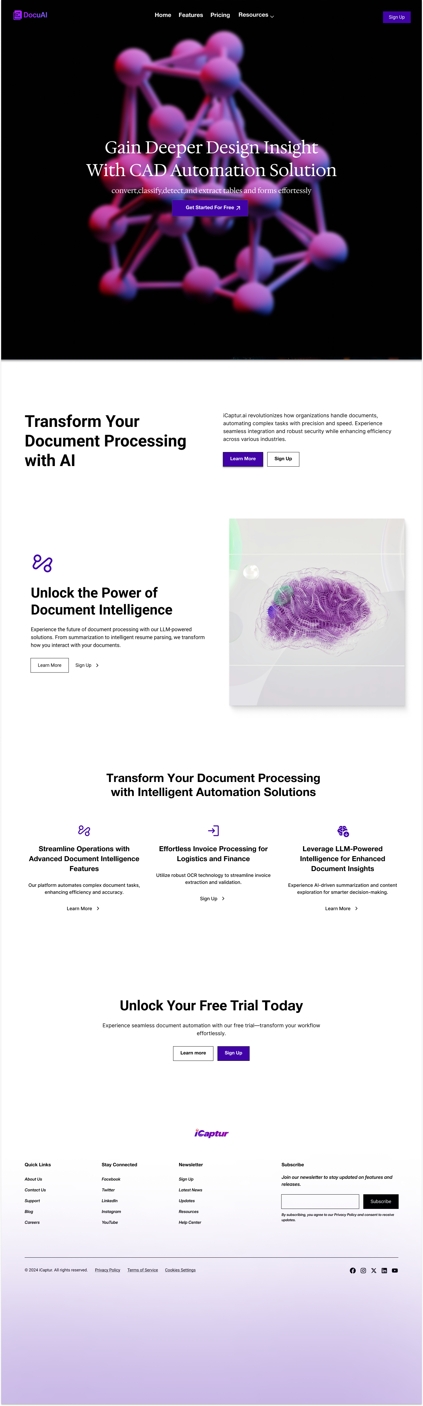 docuAi – AI-Powered CAD & Document Automation Landing Page branding graphic design lannding page ui