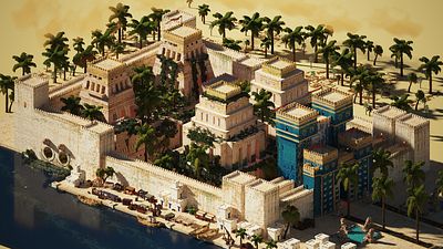 Erbektra - Voxel Art 3d ancient babylon castle city design digital digitalart magicavoxel render sumer voxel voxelart