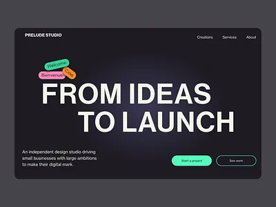 Prelude Studio - Web Design Landing Page animation branding colorful dark mode dark theme freelance portfolio studio tags tech ui web design freelancer web design portfolio web design studio