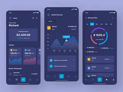 Crypto Wallet & Investment Dashboard Mobile App UI Design cryptoapp cryptoui cryptowallet darkmodeui dashboarddesign dribbbledesign financeapp fintechdesign investmentapp mobileappdesign neumorphismui portfoliotracker uiuxinspiration uxuidesign walletapp