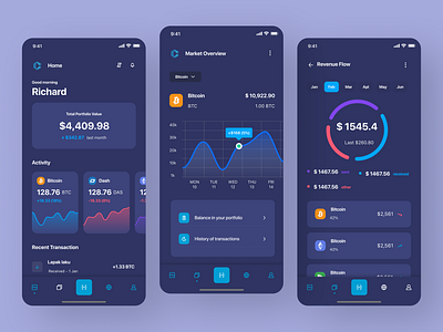Crypto Wallet & Investment Dashboard Mobile App UI Design cryptoapp cryptoui cryptowallet darkmodeui dashboarddesign dribbbledesign financeapp fintechdesign investmentapp mobileappdesign neumorphismui portfoliotracker uiuxinspiration uxuidesign walletapp