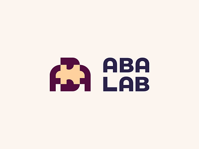 ABA LAB Logo Design - A + B + Puzzle a aba analysis autism autist b branding child interwine logo minimalism piece of puzzle play purple puzzle soft symetry therapist therapy