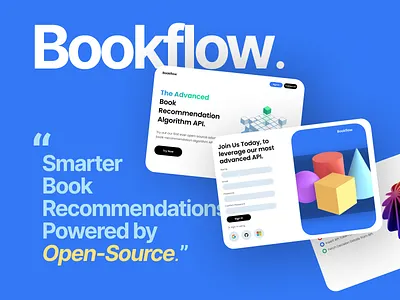 BookFlow AI — Landing Page UI for Book Recommendation API. app branding design graphic design illustration logo typography ui ux vector
