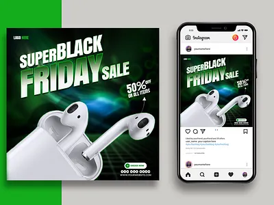 Airpod Social Media Post Design airpod ad branding clean layout graphic design product design product presentation social media post trendy design