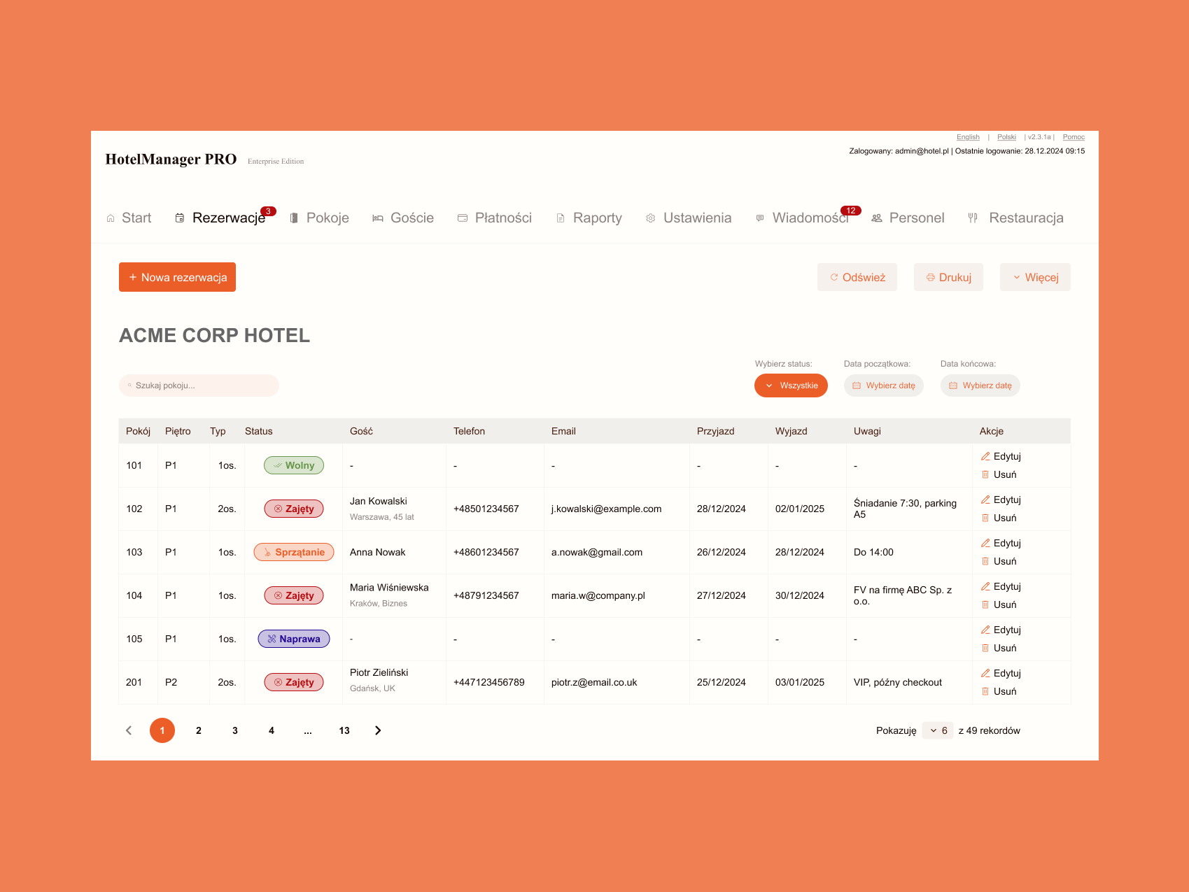 Hotel Management App app design design system hotel system ui user experience user interface ux web app website