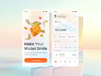 Fintech Mobile Banking App UI app design app home page banking app card ui clean ui fintech app glass ui lequid ui minimal ui mobile app modern ui tranding design ui ux xiofik ui