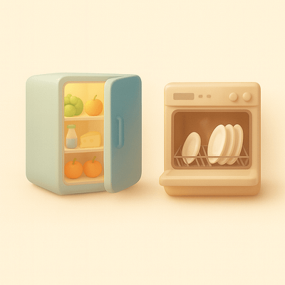 3D Fridge & Dishwasher Repair Illustration | Modern Appliance 3d appliances drawn kitchen repair dishwasher