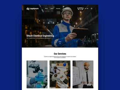 Chemical Engineering - Home Page blue chemical chemical engineering engineering home page landing page modern professional ui web design