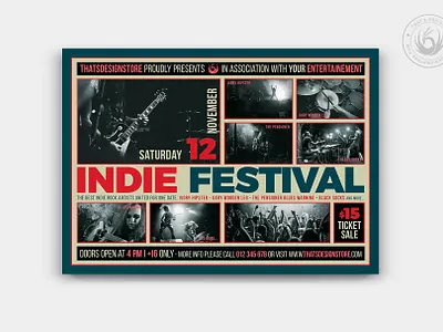 Indie Fest Flyer Template V3 alternative band blues concert design festival flyer gig indie jazz live music photoshop poster print psd rock template