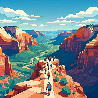Zion National Park Hiking – Angels Landing Illustration outdoor travel art