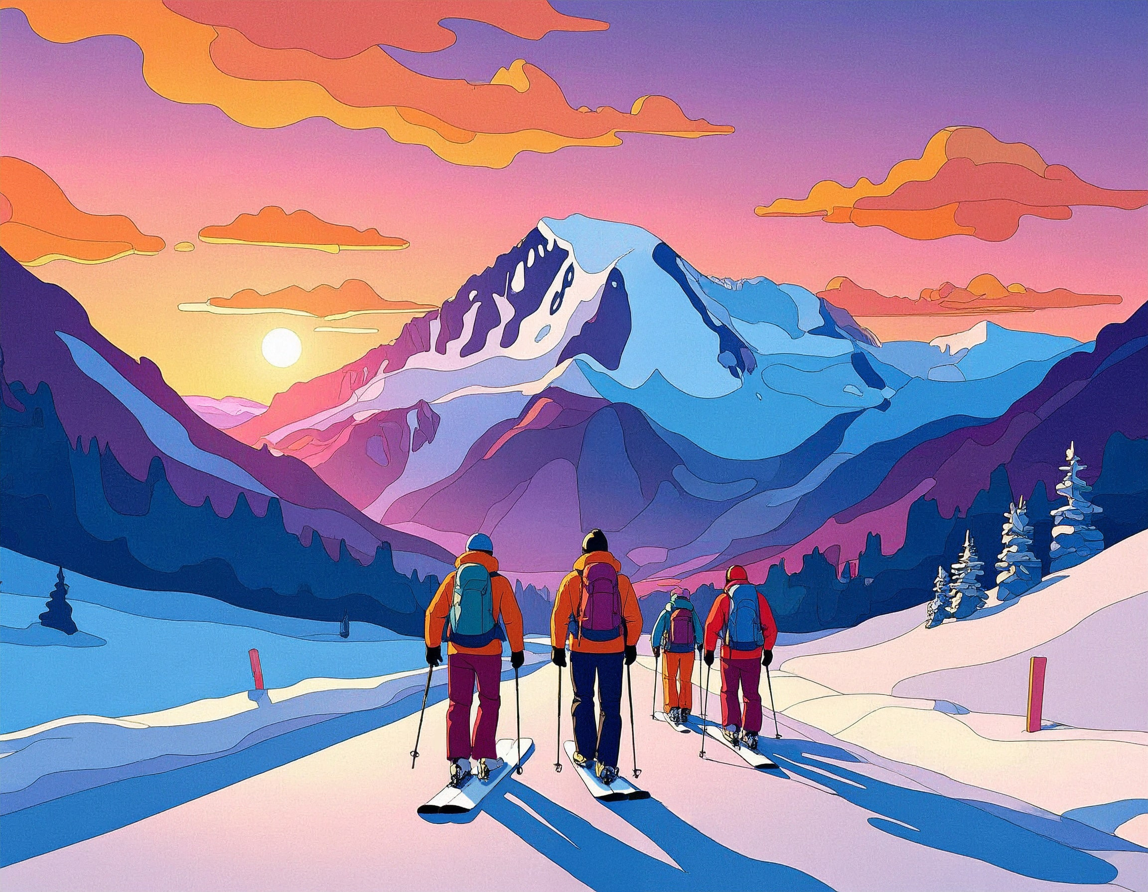 Skiing Mount Superior Utah – Wasatch Backcountry Adventure. illustration illustration art lcc little cottonwood canyon liz kuz salt lake city ski ski art ski utah skiing skiing drawing utah utah art utah artist visit salt lake watershed