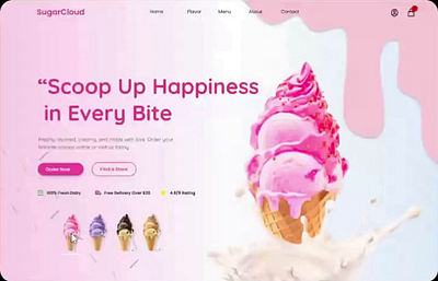 SugarCloud - Ice Cream Landing Page Hero Section 3d branding figma graphic design landing apge motion graphics ui webpage website