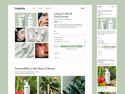Lumera: Product Page branding buy page checkout facial website fashion fashion brand grids haircare hero section minimal branding premium product product page serum skin care style website ui design ux web design