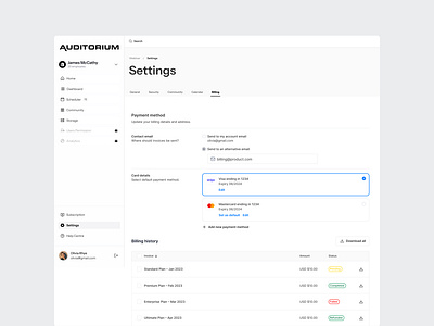 Auditorium - Billing app billing branding color design graphic design illustration logo platform settings table typography ui ux vector web white