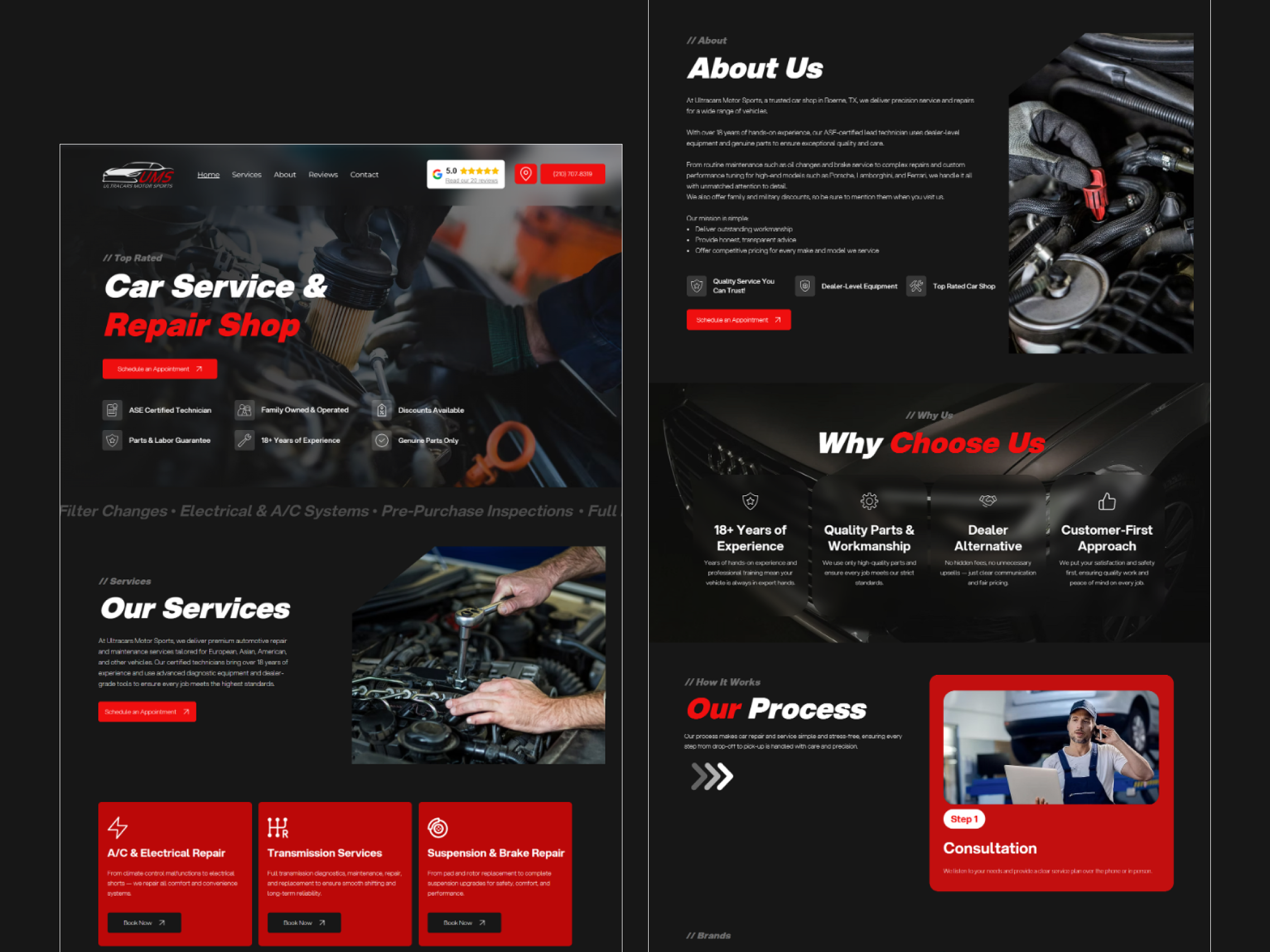 Minimalistic UI for a car service website design auto auto garage auto tech autorepair car car repair car ui care car dark website landing page mechanic minimal modern repair service website showcase ui webdesign website design wix studio