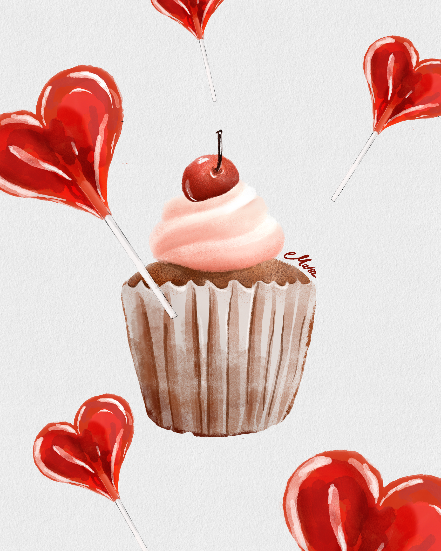 Cherry Cupcake for the Lovers candy cherry cupcake cupcake illustration heart illustration illustration love procreate procreate art valentine valentine art