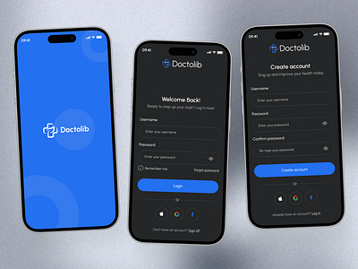 Login & Signup Page UI – Doctolib App all app app flow design app login signup app onboarding authentication ui create account figma design forgot password ui log in login signup flow login ui mobile app design mobile ux onboarding otp verification password reset register sign up signup screen user interface design