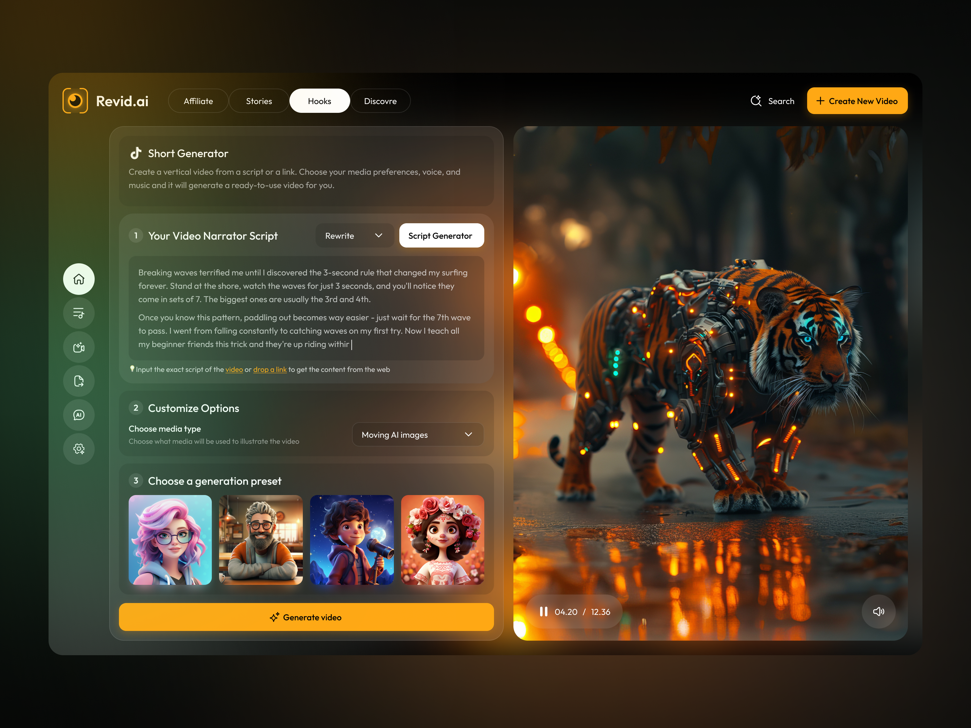 Revid.ai - AI Video Generator Tools ai tools artificia lintelligence content creation product design ux ui video generator web3