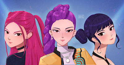 Huntrix Character Art anime style artist character art character design character illustration comic style concept art digital art digital drawing drawing illustrator procreate art