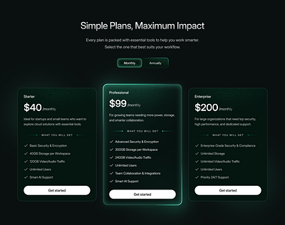 Pricing Plan Design dark design landing page plans pricing saas ui ui ux user interface website