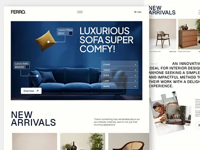 Landing Page Design - Furniture Website 3d animation clean decoration design desktop ecommerce furniture graphic design home homepage landing page landing page deisgn minimal motion graphics typography ui ux website design whitespace