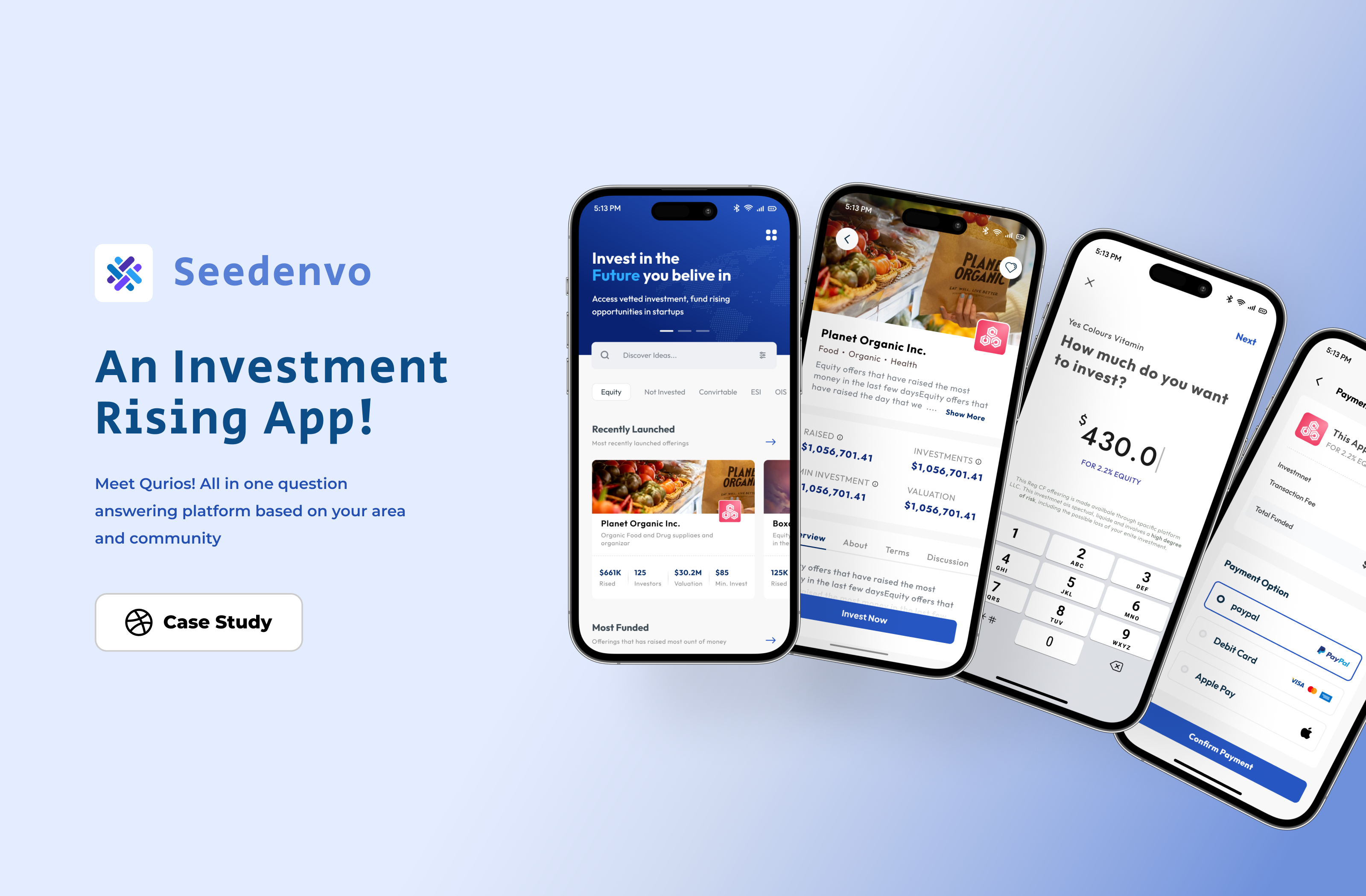 Seedenvo - A Invest rising app for startups: Case Study bank app header design design challenge design contest finance app hackathon hasan bashar investment app investment rising mobile app startup app ui ui case study ui design ux case study ux design