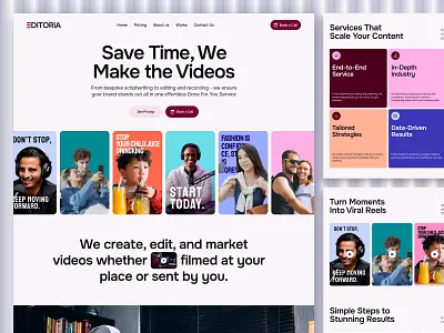Video Editing Agency Website Design agency agency website color palate colorfull design editing service website full landing page full website hero section landing page video editng website