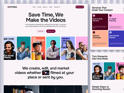 Video Editing Agency Website Design agency agency website color palate colorfull design editing service website full landing page full website hero section landing page video editng website
