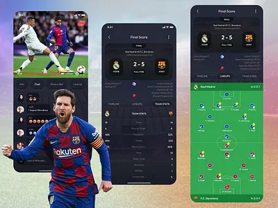 Sports Mobile App & Live Score Streaming UI app design champions league football ios design lineup live score match stats match tracker mobile mobile app scoreboard soccer sports mobile app sports ui streaming app ux design