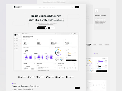 ERP Landing Page Design business crm dashboard enterprise resource planning erp landing page landingpage propertymanagement realestate saas saas landing page saas website software software system uiux webdesign