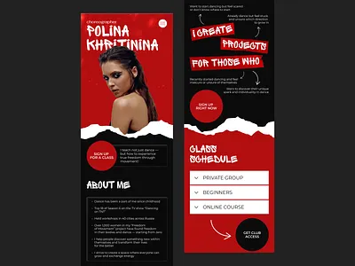 Website mobile first for dancer Polina Khritinina (Polisaya) about me class dance design first screen mobile first ui ux web design