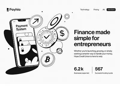 Smart Finance for Entrepreneurs — Payhio UI Ad Concept branding clean layout creative design entrepreneur tools finance ad financial dashboard fintech ui graphic design logo mobile payment modular design payhio startup funding typography ui ux