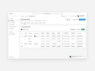 Project Line Item Dashboard accounting billing clean construction flat invoice minimal saas table tailwind ui vertical saas web app white