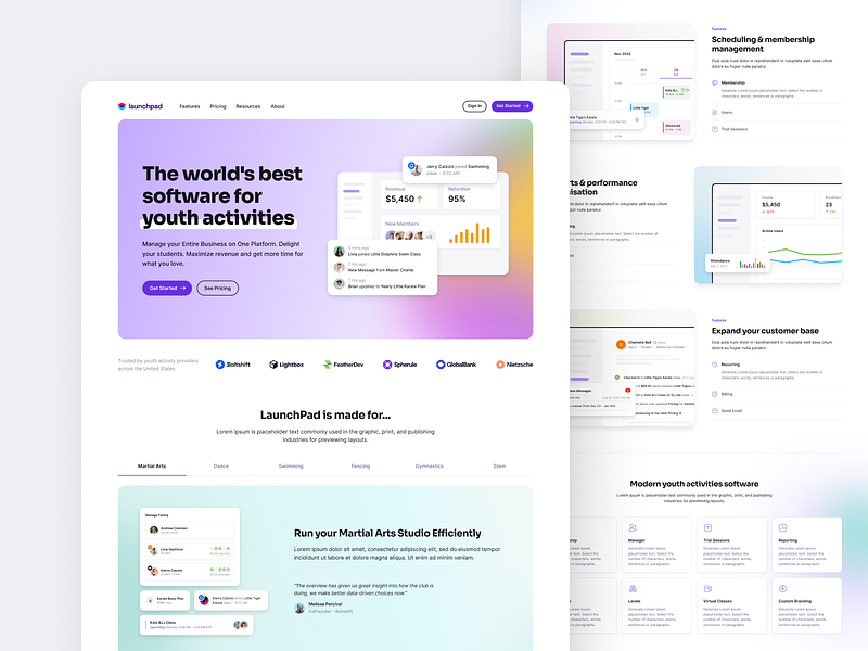 LaunchPad Marketing Site children kids minimal saas tailwind vertical saas webflow website youth