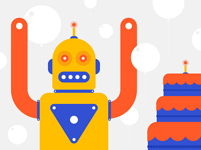 Happy B-day Robot b day cake illustration minimal robot