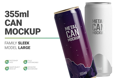 355ml Sleek Can Mockup 355ml sleek can mockup alcoholic drink beer can branding mockup can mockup cold drink drink energy drink juice label lemon mockup non food soda can