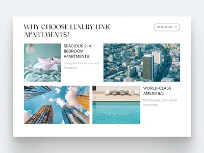 Apartment Landing Page Sections amenities ui luxury real estate property gallery ui uiux uiuxdesign ux villa website design why choose us