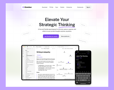 Obsidian - Note-Taking Tools AI app design calendar design design inspiration graphic design home page modern ui note taking note taking app notebook notes notes landing page notes widget planner productivity tools reminder to do list ui uiux ux