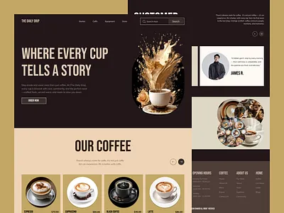 THE DAILY DRIP,COFFEE SHOP LANDING PAGE cafe coffee coffee bean coffee shop cup drink food and food and beverage food del food o graphic design home page landing page ui ux web web design website website design