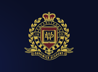 Tokyo Debunker / Darkwick Academy Crest apparel branding clothing coat of arms crest crown game graphic design heritage logo monogram old money royal tokyo debunker university vintage