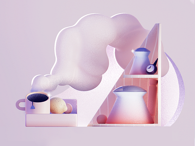 Still Life with Tea 3d 3d art blender clock coffee design grain illustration kitchen lemon spot tea