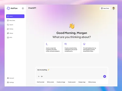 AskFlow – Intelligent AI Chat Assistant ask chat flow glassmorphism ux design